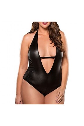 Body Sexy Femme érotique Lingerie Cuir Pour Femme Teddy Sexy Sous Vetements Feminins Col En V Profond Combinaison Sexy Ouvert