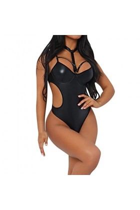 Body Sexy Femme érotique Lingerie Cuir Pu Avec Anneau De Cou Collant Femme Teddy Sous Vetement Femme Sexy érotique Combinaiso