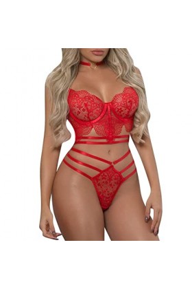 Body Sexy Femme érotique Lingerie Femme Dentelle Ligature Teddy Sexy Sous Vêtement Femme Très Sexy Grande Taille Nuisette Fem