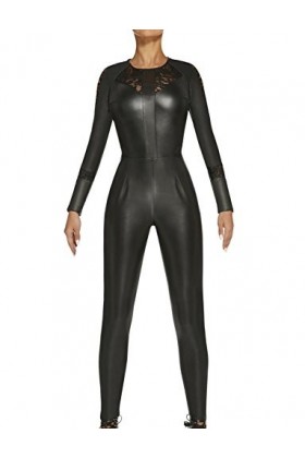 Bas Bleu Combinaison Simili Cuir avec Bandes de Dentelle Haute Qualité Taille M