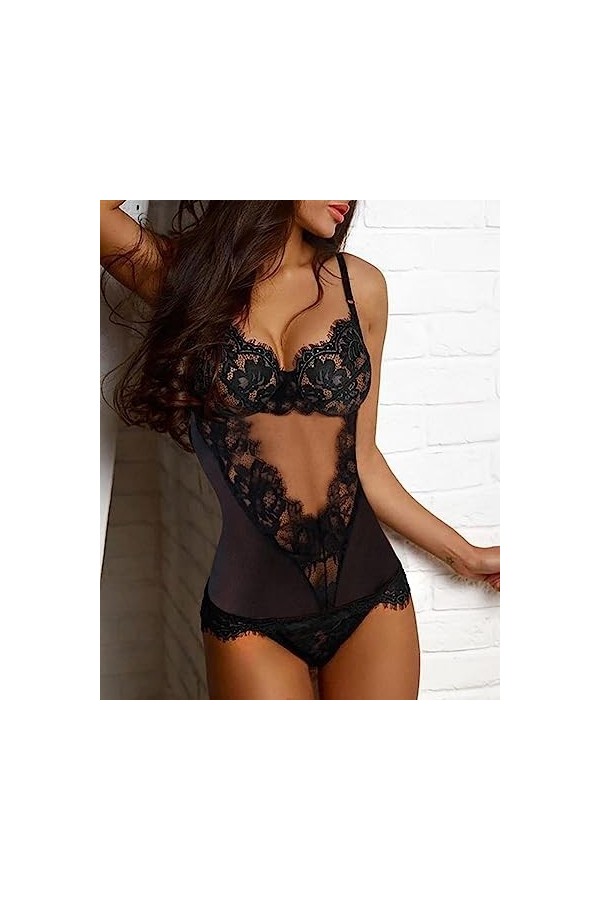 MENGQING Lingerie sexy Body Body en crochet Découpe Lingerie Ours en peluche Body Femme Floral Tulle Dentelle Costume Sexy Bo