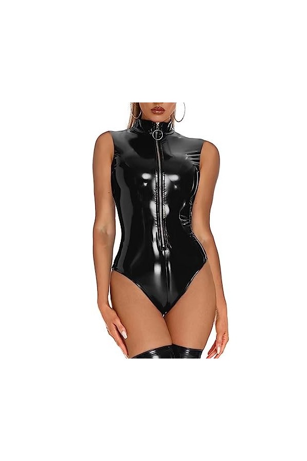 Body de réservoir en cuir brillant grande taille pour femmes&nbsp;&nbsp;&nbsp;poitrine chaude dames brillant façonnage justaucorps en Latex 