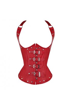 MeButy Sexy Lingerie for Sex Corset sous La Poitrine Sexy en Cuir Gothique À Licou-Rouge_S