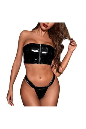 Femmes Sexy Plus La Taille Regard humide Lingerie Faux Cuir pour Sexe Coquin Body Ras Du Cou Strappy One Piece Teddy Justauco