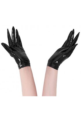 Catsuit Combinaison une pièce pour femme - Gants à manches longues - Effet mouillé - Gants brillants métallisés pour cocktail