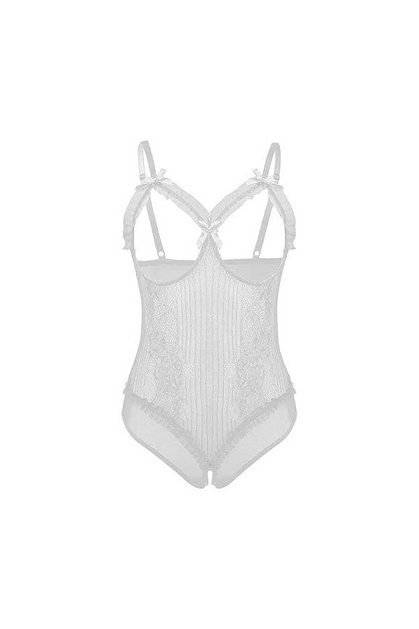 ELizoop Lingerie Sexy pour femmes jeu coquin body ajouré sexe en dentelle Teddy nuisette sous-vêtements pyjama Rouge,M 