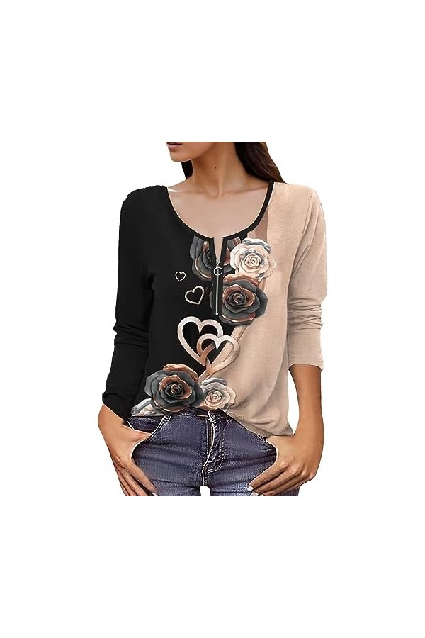 Gefomuofe Sweat-shirt à manches longues pour femme - T-shirt dautomne - Décontracté - Pour femme - Imprimé en lettres - Lâch