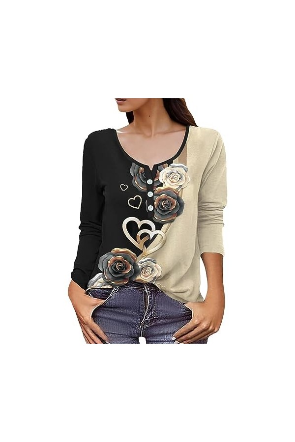 Gefomuofe Sweat-shirt à manches longues pour femme - T-shirt dautomne - Décontracté - Pour femme - Imprimé en lettres - Lâch