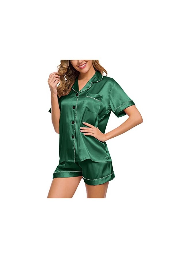 CUTeFiorino Body sexy - Sous-vêtement court - Robe de nuit - En satin - Pyjama sexy pour femme - Lingerie fluorescente, Marin