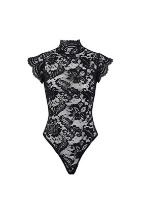 Lingerie Sexy Femme Coquine Hot Grande Taille Body en dentelle avec une croix super sexy dans le dos Body Ronde Black, M 