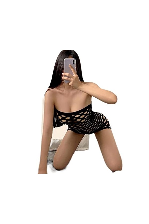 WSZJLN Lingerie sexy en résille - Body sexy en maille extensible - Noir 7, XL