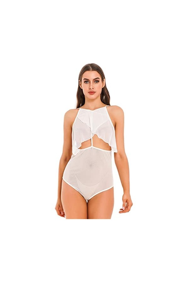 Body sans manches avec découpe pour femme - Body en maille transparente - Trou de serrure dans le dos - Combinaison pyjama - 