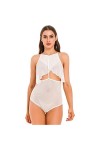 Body sans manches avec découpe pour femme - Body en maille transparente - Trou de serrure dans le dos - Combinaison pyjama - 