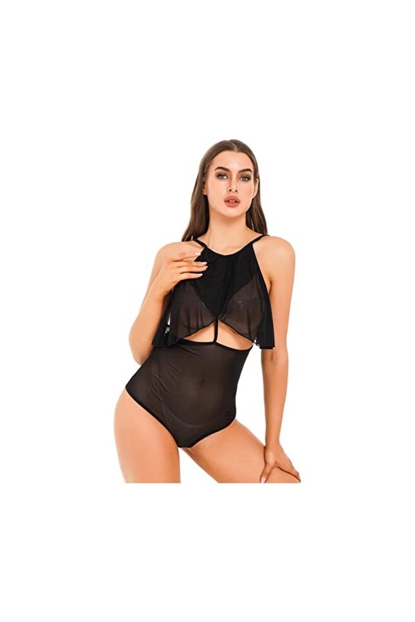 Body sans manches avec découpe pour femme - Body en maille transparente - Trou de serrure dans le dos - Combinaison pyjama - 