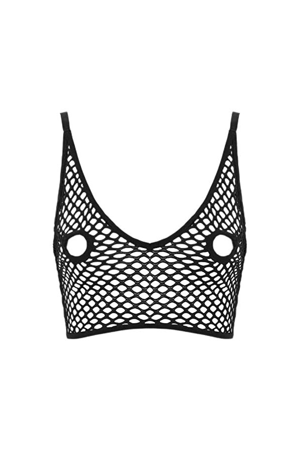 Sous-vêtements en maille pour femme - Bretelles spaghetti réglables - Découpe mamelon - Noir - XL