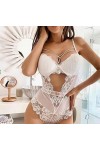 WEITING Body sexy en dentelle pour femme - Lingerie sexy dos nu - Pyjama creux transparent - Ours en peluche - Style grenouil