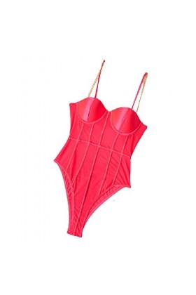 Sexy Pyjama Ensemble De Soutien-Gorge Une Pièce Sexy en Perspective De Couleur Fluorescente Teddy Body-Rouge_M