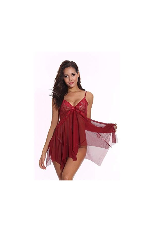 Lingerie Sexy Femmes Lingerie Épissage Asymétrique Profonde Col V sans Manches Floral Dentelle Transparent Mesh Hemline Mini 