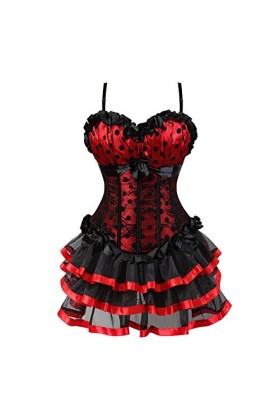 Grebrafan Corset Bustier Sorcière et Jupe Tulle Gothique EUR 32-34 S, Beige 