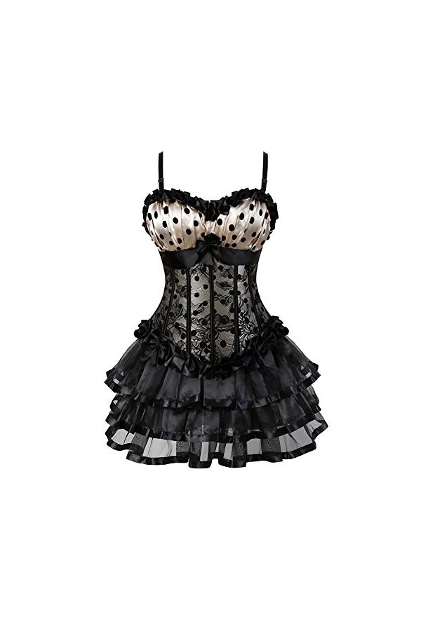 Grebrafan Corset Bustier Sorcière et Jupe Tulle Gothique EUR 32-34 S, Beige 