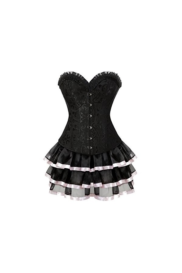 Grebrafan Corset Taille Bustier et Jupe Tulle Punk Rock EUR 36-38 L, Noir 