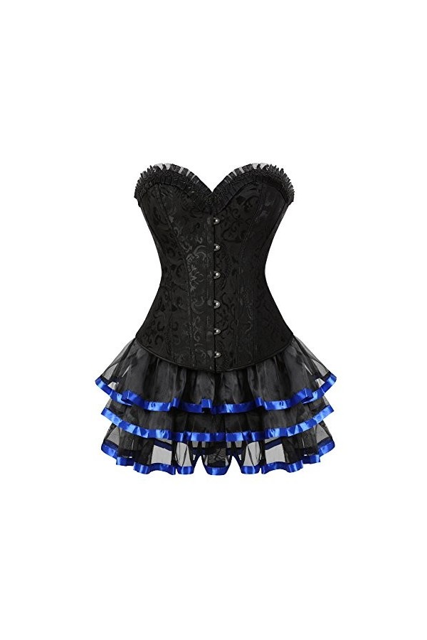 Grebrafan Corset Taille Bustier et Jupe Tulle Punk Rock EUR 36-38 L, Noir 
