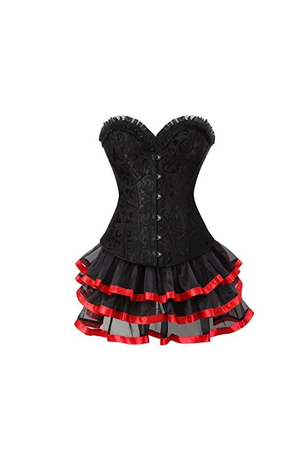 Grebrafan Corset Taille Bustier et Jupe Tulle Punk Rock EUR 36-38 L, Noir 