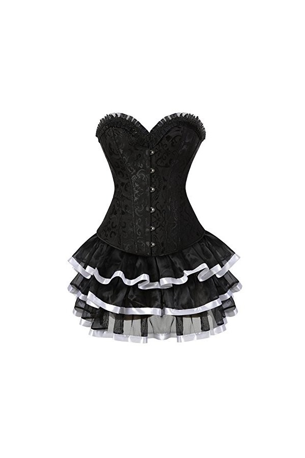 Grebrafan Corset Taille Bustier et Jupe Tulle Punk Rock EUR 36-38 L, Noir 