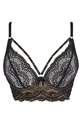 Axami Bustier BH Schwarze Spitze auf hautfarbenen Tüll, Noir , 85A
