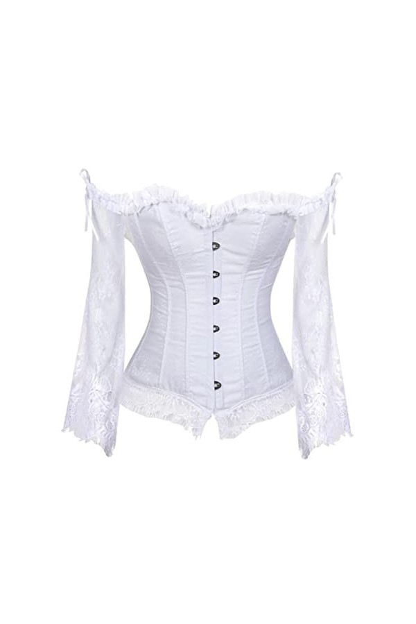 Corset bustier sexy à épaules dénudées et manches en dentelle avec jupe longue en tulle pour fête de mariage