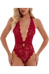 JEShifangjiusu Femmes Fleur Dentelle FestonnéE Bordure Teddy Lingerie 1 PièCe Corset Sans Dos Pyjama V Profond Corset Tulle L
