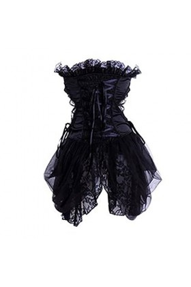 XUEFX Corset Femme Sexy Dentelle en Tulle Floral Corset Bustier Bord en Dentelle Overbust Mini Jupe Robe Color : Black, Size