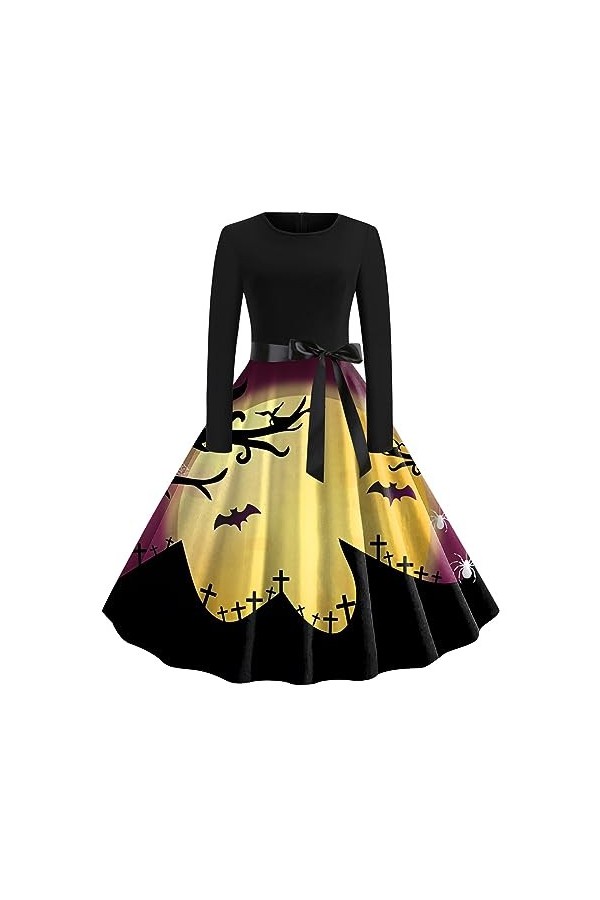 Costume dHalloween pour femme - Robe tunique diable - Imprimé fantôme - Costume dHalloween - Robe de soirée - Col rond - Ro