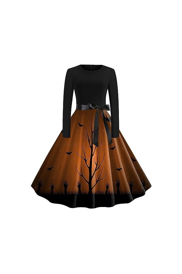 Costume dHalloween pour femme - Robe tunique diable - Imprimé fantôme - Costume dHalloween - Robe de soirée - Col rond - Ro