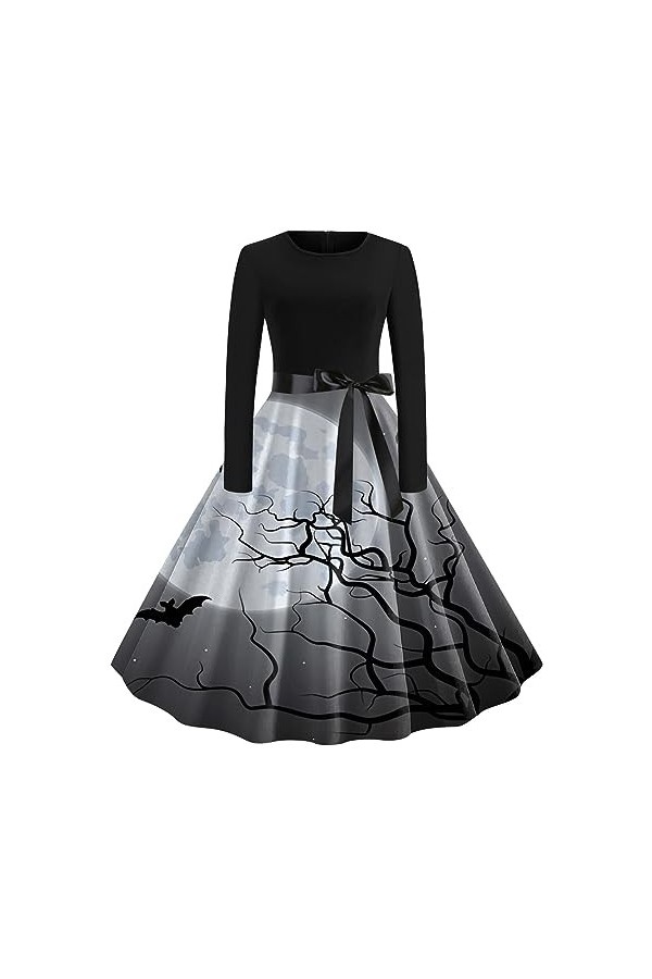 Costume dHalloween pour femme - Robe tunique diable - Imprimé fantôme - Costume dHalloween - Robe de soirée - Col rond - Ro