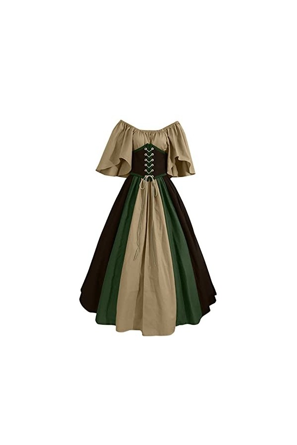 Robe médiévale Renaissance pour femme - Robe à épaules dénudées - Grandes tailles - Robe à lacets - Taille haute - Robe trapè