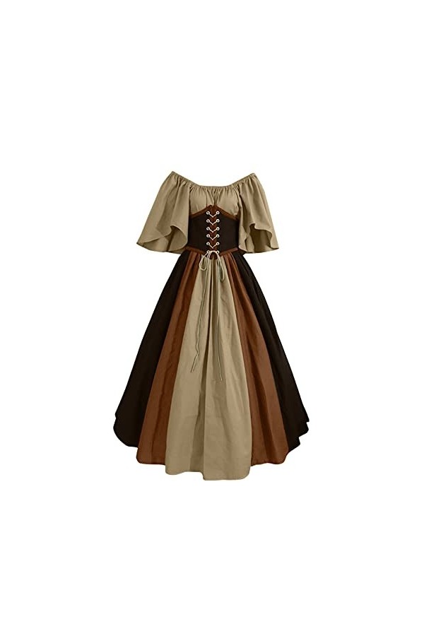 Robe médiévale Renaissance pour femme - Robe à épaules dénudées - Grandes tailles - Robe à lacets - Taille haute - Robe trapè