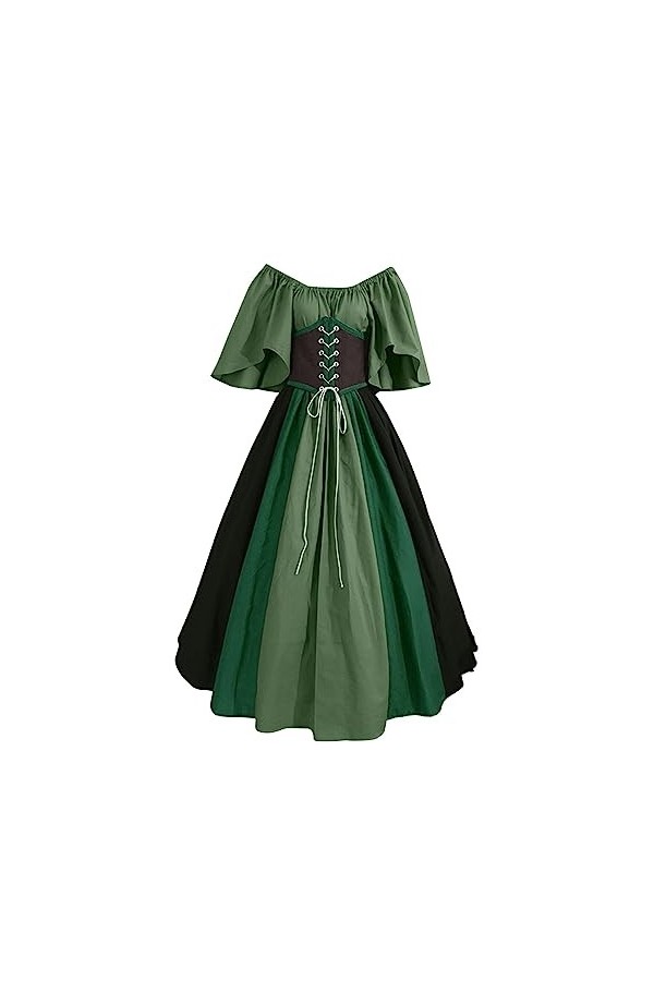 Robe médiévale Renaissance pour femme - Robe à épaules dénudées - Grandes tailles - Robe à lacets - Taille haute - Robe trapè