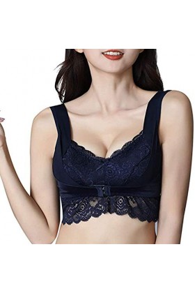TDEOK Vêtements de sport pour femme Ensemble Fitness Dormir r seins avant sexistes de Steel Gathe Bustier Femme Petit, Marine