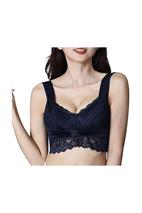 TDEOK Vêtements de sport pour femme Ensemble Fitness Dormir r seins avant sexistes de Steel Gathe Bustier Femme Petit, Marine