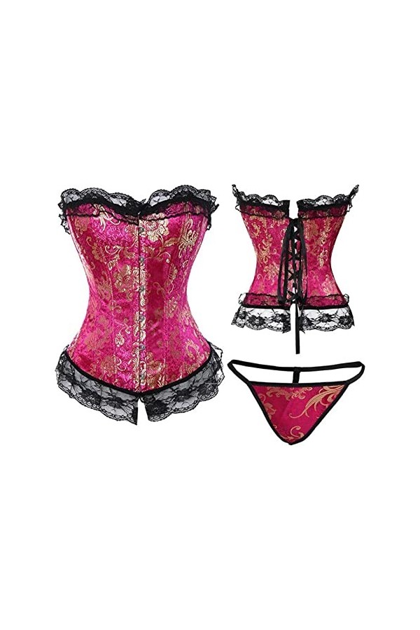 KEMNET Corsets en dentelle sexy for femmes Color : Red, Size : XXL