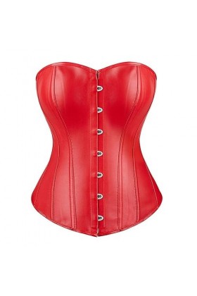 Corset sexy pour femme - Corset gothique en cuir - Lingerie grande taille - Rouge - XL