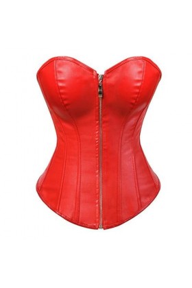 Corset sexy en simili cuir pour femme Buste amusant Corset Soutien-gorge Fermeture éclair sur le devant Grande taille Lingeri