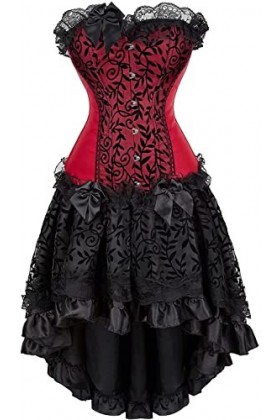 Jupe Corset Femme Bustier Robe Femme Sexy Dentelle Floral Guêpière Lingerie Grande Taille Burlesque Rouge XL