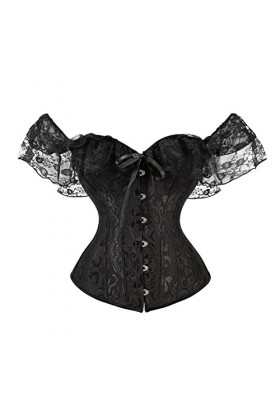 KEMNET Corset à manches courtes Corsets Overbust Sexy Color : Black, Size : M 