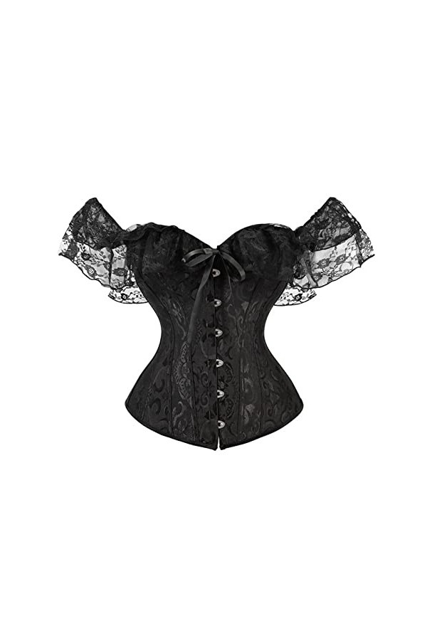 KEMNET Corset à manches courtes Corsets Overbust Sexy Color : Black, Size : M