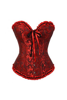 Grebrafan Corset Broderie Mariage Bustier Classique Grande Taille EU 30-32 XS,Noir Rouge 