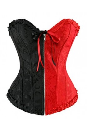 Kelvry Gothique Bustier Florale Lycra Jacquard Lacets Corset Rouge S-6XL