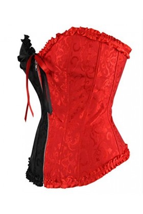 Kelvry Gothique Bustier Florale Lycra Jacquard Lacets Corset Rouge S-6XL
