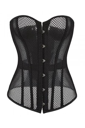 Kelvry Corset sexy en satin pour femme avec baleines et baleines Noir Taille 34-52, Noir 2, 22-24